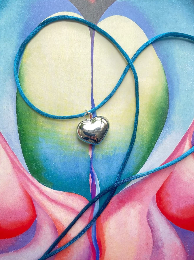 Blue Cord Silver Heart